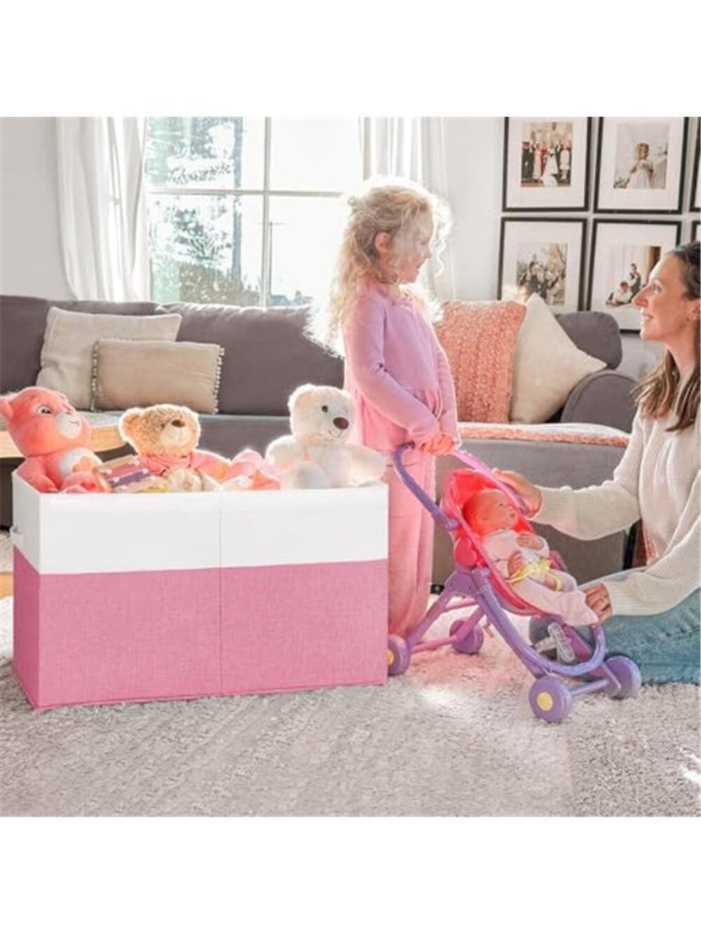 New 85L Large Collapsible Toy Storage Box, Pink & White - Picture 4 of 7